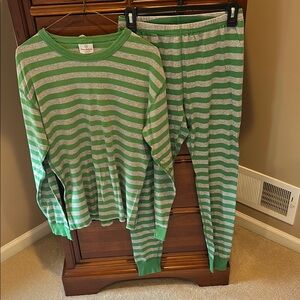 Hanna Andersson Green&Gray Striped Pajama Set, unisex, medium, 100%organiccotton